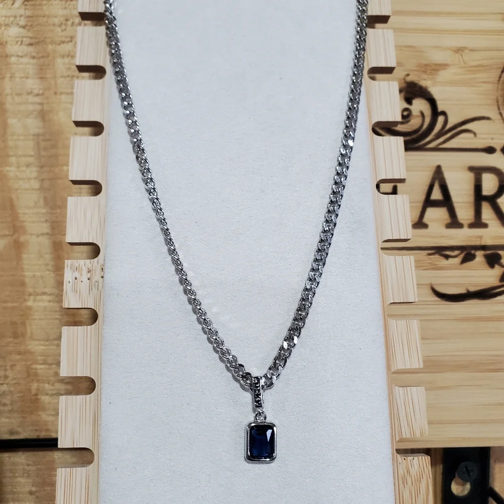 Hip Hop Chain Necklace with Blue Pendant
